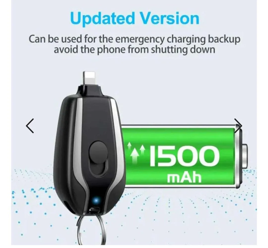 Mini Keychain Portable Power Bank 1500mAh for iPhone & Type-C