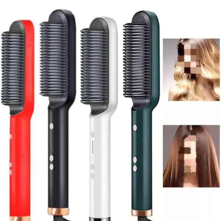 2-in-1 Hair Straightening Brush & Electric Curler Comb