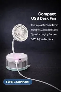 Mini Wall-Mount Flexible Neck Fan with Type-C Charging