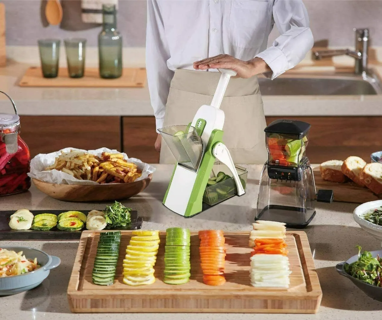 Safe Mandoline Vegetable Slicer with Hidden Blade & Adjustable Thickness