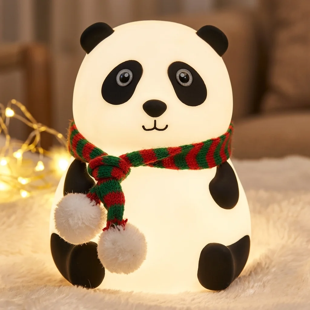 Cute Sitting Panda Silicone LED Night Lamp – Soft Touch Bedside Light