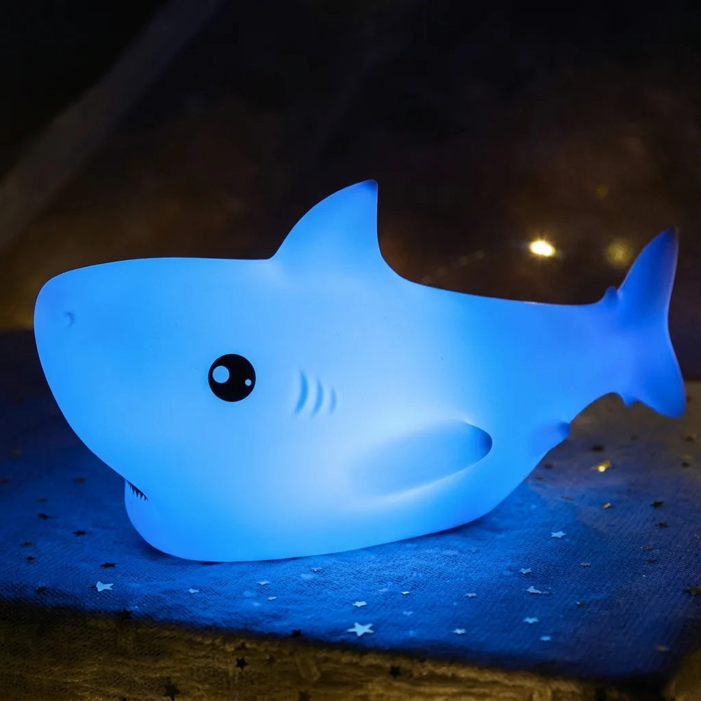 Cute Shark Silicone LED Night Lamp – Soft Touch Bedside Light