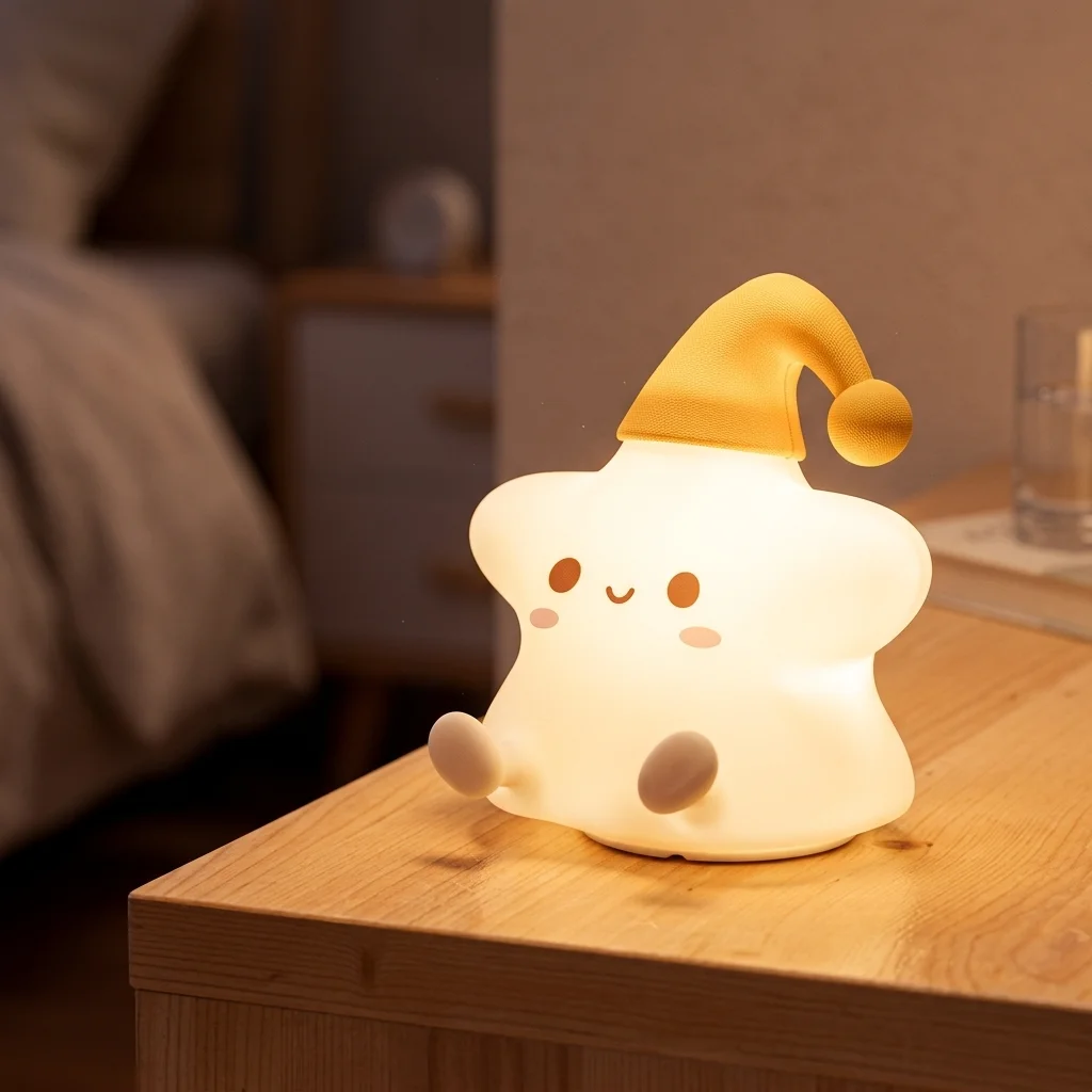 Cute Star Silicone LED Night Lamp – Soft Touch Bedside Light